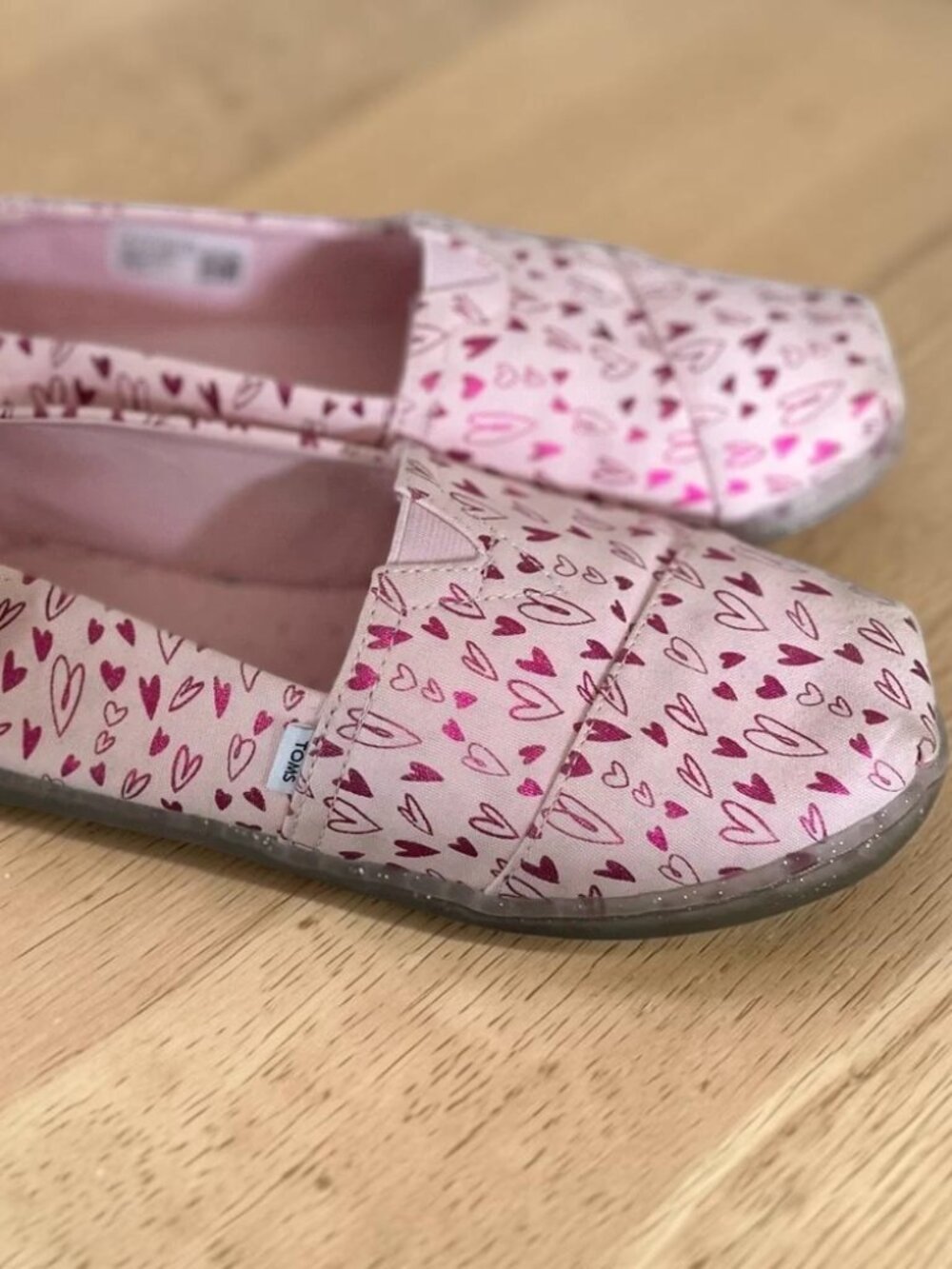 Toms Pink Heart-Print Slip-On Sneakers for Kids